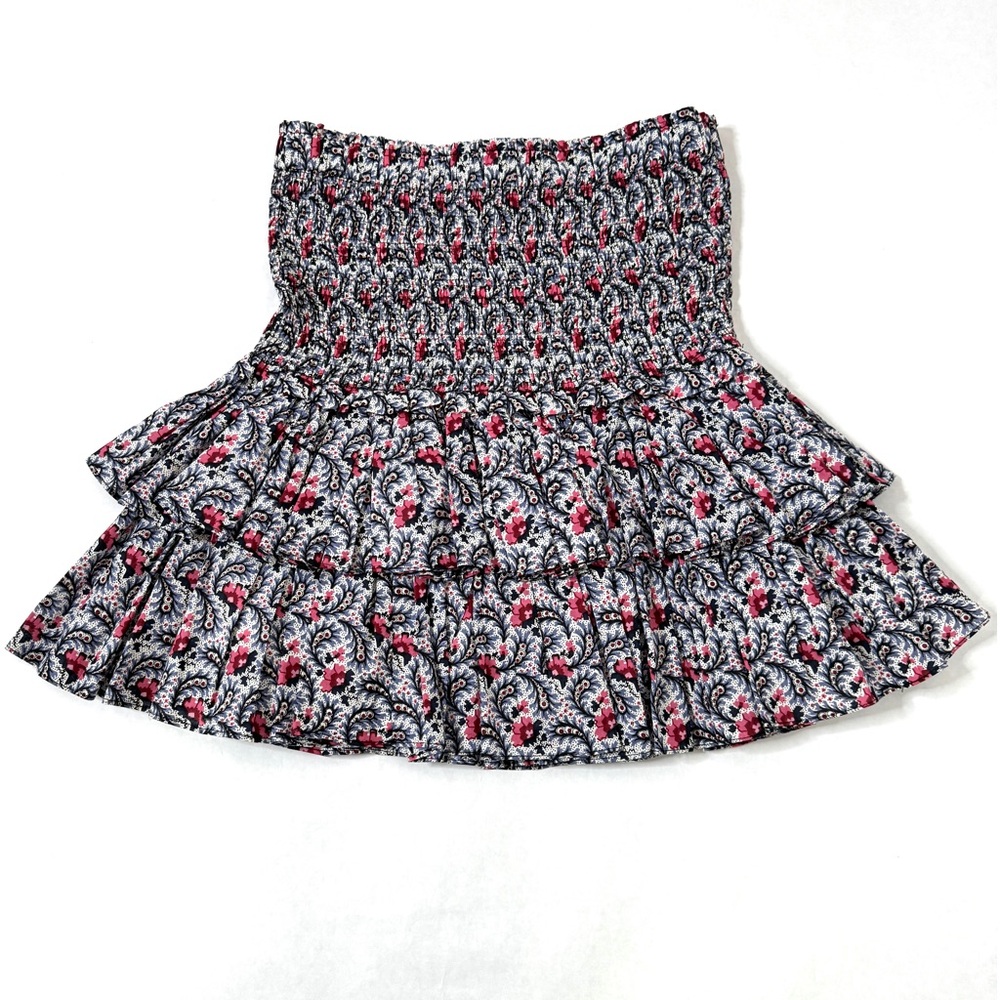 Isabel Marant Etoile Floral Ruffled Skirt Naomi Blue Mini Smocked Tiered SZ 8